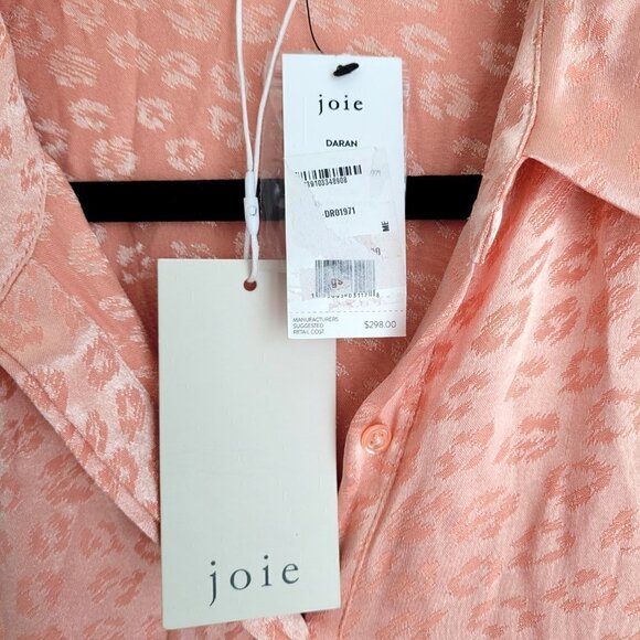 HP! NWT Joie Daran Sunset Blush Leopard Print Lustrous Satin Mini Shirt Dress - Picture 14 of 16